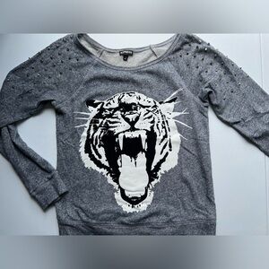 Express Gray Tiger Graphic Sweatshirt